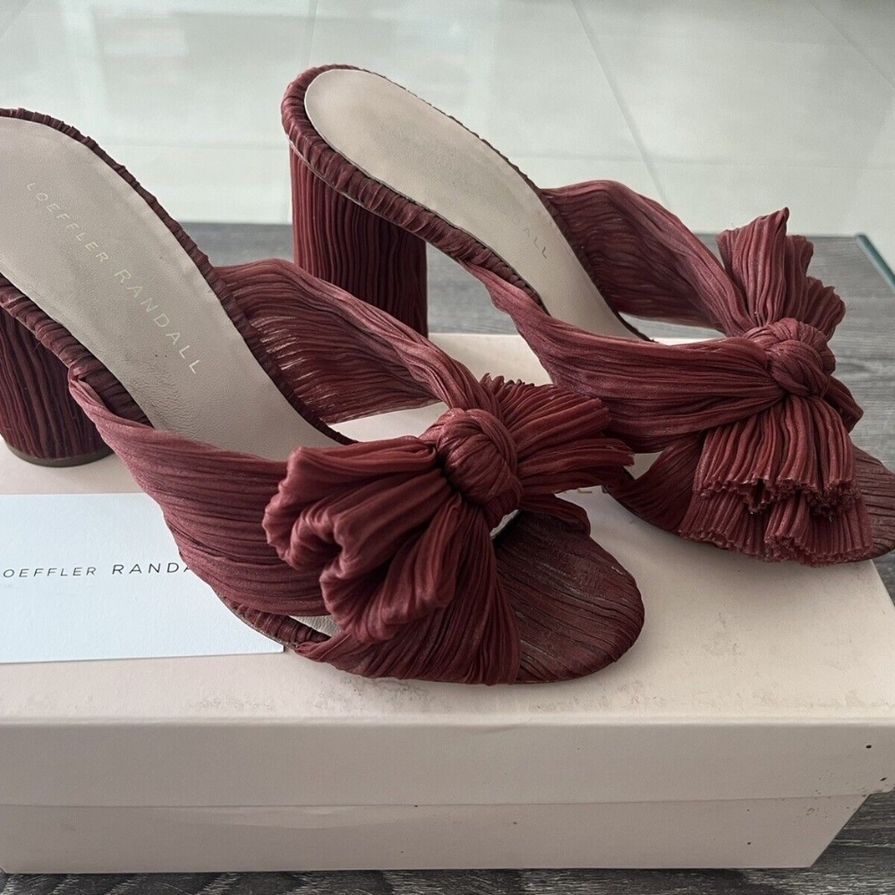 Loeffler Randall Pleated Knot Slide Sandals in Wine